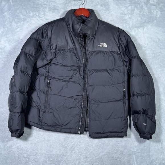 North Face Jacket Mens M Black 700 Fill Down Puffer Full Zip Nuptse *NEES REPAIR